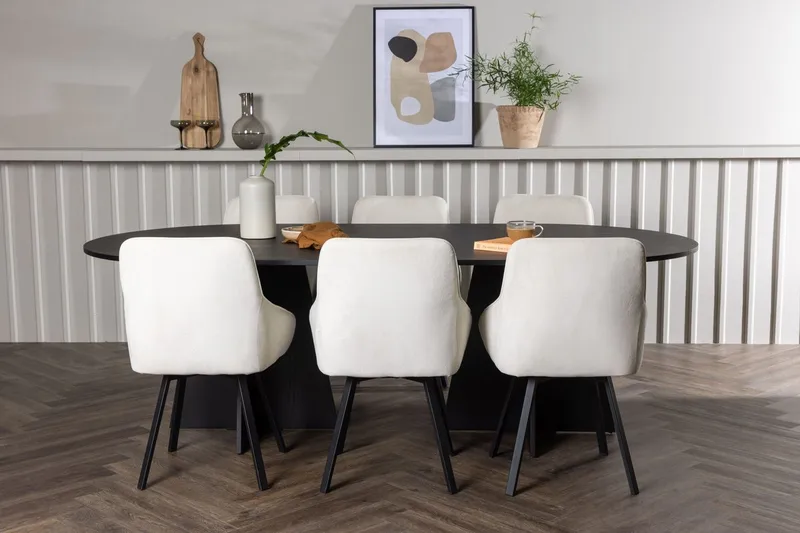 Bariso spisebord 230x115x75 cm ovalt med 6 Rosie spisestoler
