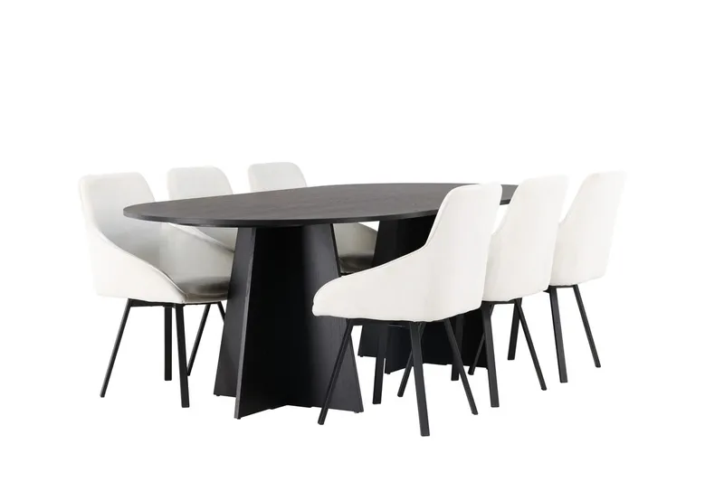 Bariso spisebord 230x115x75 cm ovalt med 6 Rosie spisestoler - Møbler - Bord - Spisegruppe