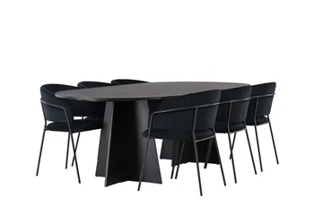 Bariso spisebord 230x115x75 cm ovalt med 6 Selma spisestoler - Møbler - Bord - Spisegruppe