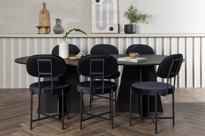 Bariso spisebord 230x115x75 cm ovalt med 6 Stella spisestoler