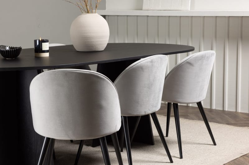 Bariso spisebord 230x115x75 cm ovalt med 6 Velvet kjøkkenstoler i fløyel - Møbler - Bord - Spisegruppe