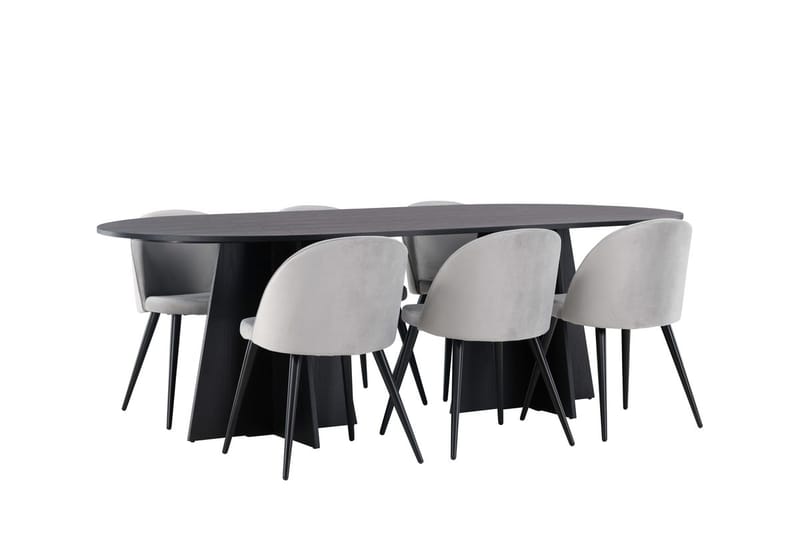 Bariso spisebord 230x115x75 cm ovalt med 6 Velvet kjøkkenstoler i fløyel - Møbler - Bord - Spisegruppe