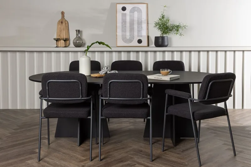 Bariso spisebord 230x115x75 cm ovalt med 6 Yesterday spisestoler