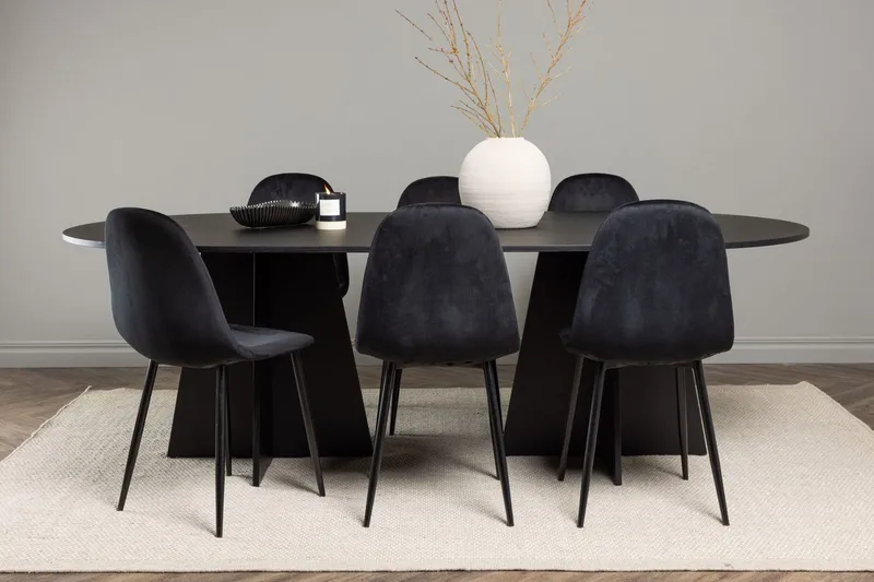 Bariso Spisebord 230x115x75 cm Ovalt med 6 Polar Kjøkkenstoler