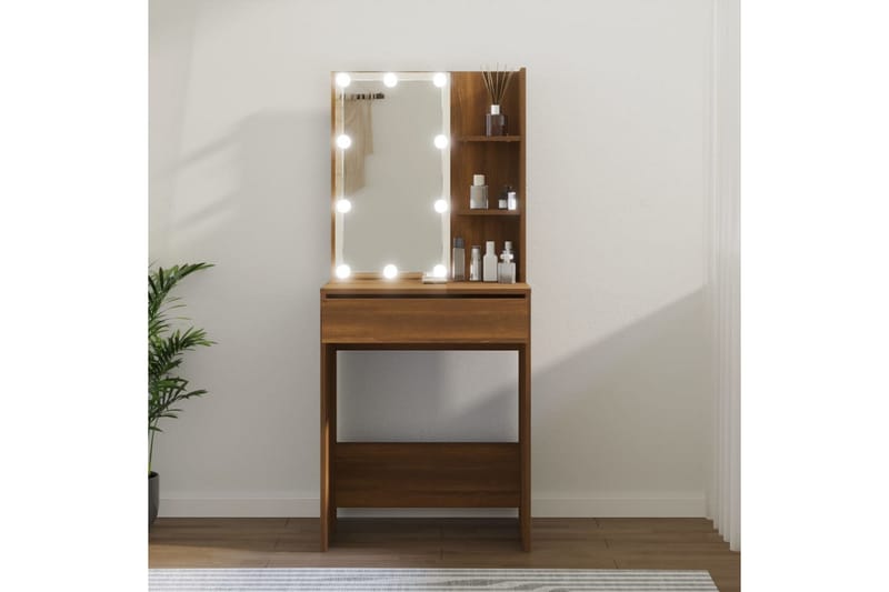 beBasic Sminkebord med LED brun eik 60x40x140 cm - Brun - Sminkebord & toalettbord