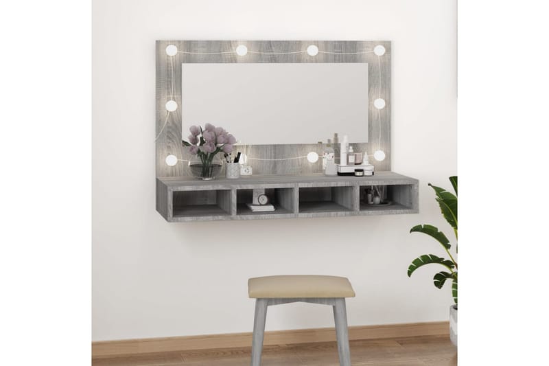 beBasic Speilskap med LED grå sonoma 90x31,5x62 cm - GrÃ¥ - Sminkebord & toalettbord