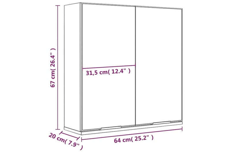 beBasic Speilskap til baderom høyglans hvit 64x20x67 cm - Hvit - Sminkebord & toalettbord