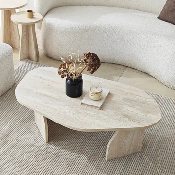 Berriaren Sofabord 100 cm - travertin og fume - Møbler - Bord - Sofabord & salongbord