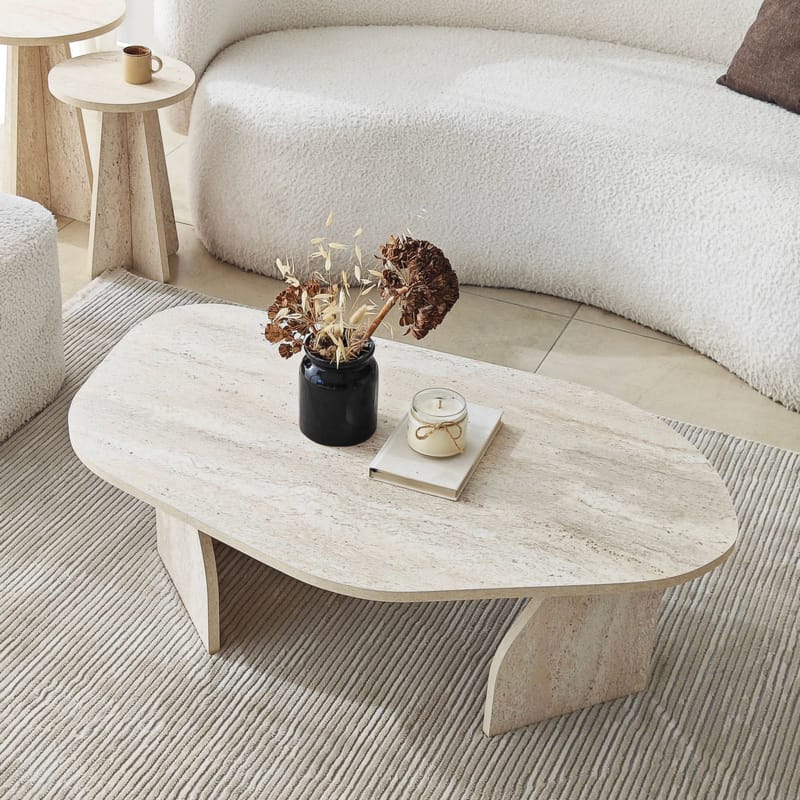 Berriaren Sofabord 100 cm - travertin og fume - Møbler - Bord - Sofabord & salongbord