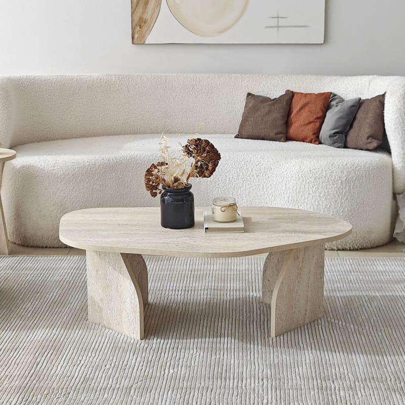 Berriaren Sofabord 100 cm - travertin og fume - Møbler - Bord - Sofabord & salongbord