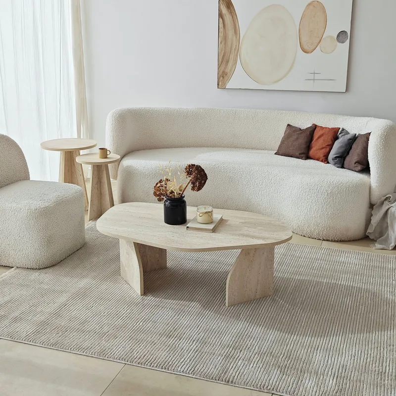 Berriaren Sofabord 100 cm - travertin og fume - Møbler - Bord - Sofabord & salongbord