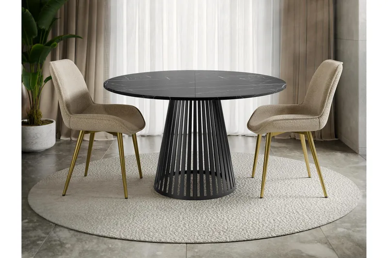 Beylen Lite Rundt Spisebord 100 cm med Marmorutseende - Svart - Møbler - Bord - Marmorbord