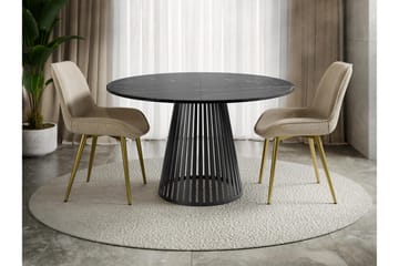 Beylen Rundt Spisebord 120 cm med Marmorutseende - Svart - Møbler - Bord - Marmorbord