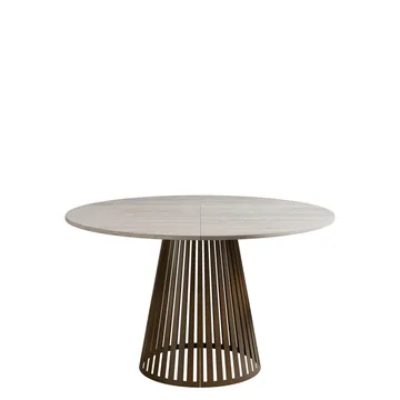 Beylen Rundt Uttrekkbart Spisebord 100–176 cm - beige travertin og kobber - Møbler - Bord - Spisebord & kjøkkenbord