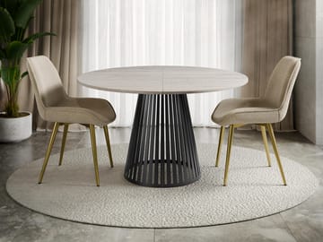Beylen Rundt Uttrekkbart Spisebord 100–176 cm - beige travertin og svart - Møbler - Bord - Spisebord & kjøkkenbord