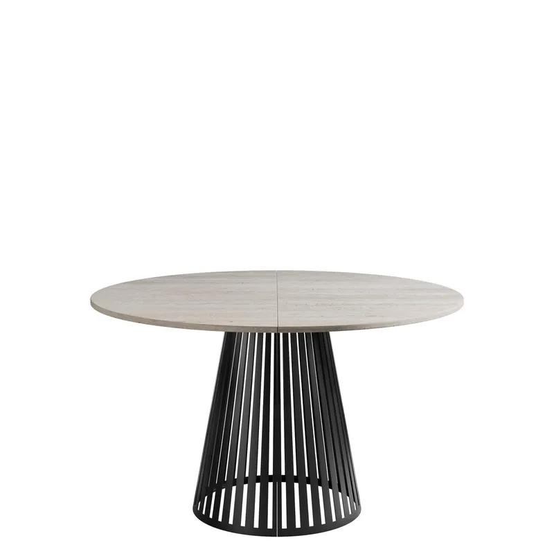 Beylen Rundt Uttrekkbart Spisebord 100–176 cm - beige travertin og svart - Møbler - Bord - Spisebord & kjøkkenbord