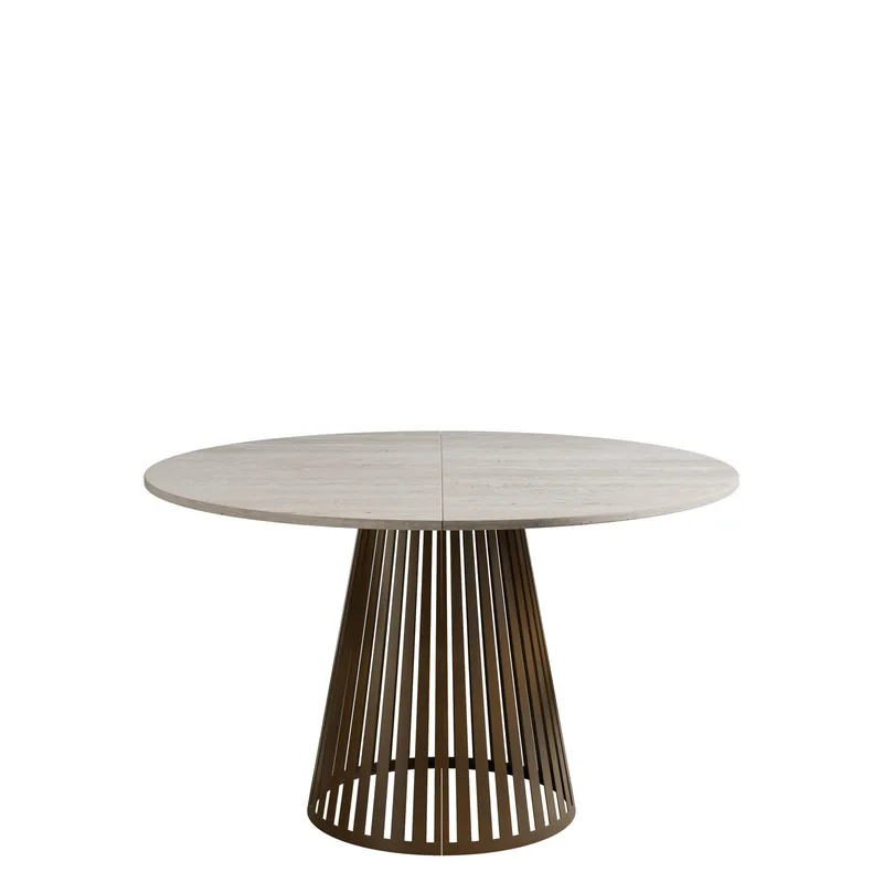 Beylen Rundt Uttrekkbart Spisebord 100–176 cm - beige travertin/kobber - Møbler - Bord - Spisebord & kjøkkenbord