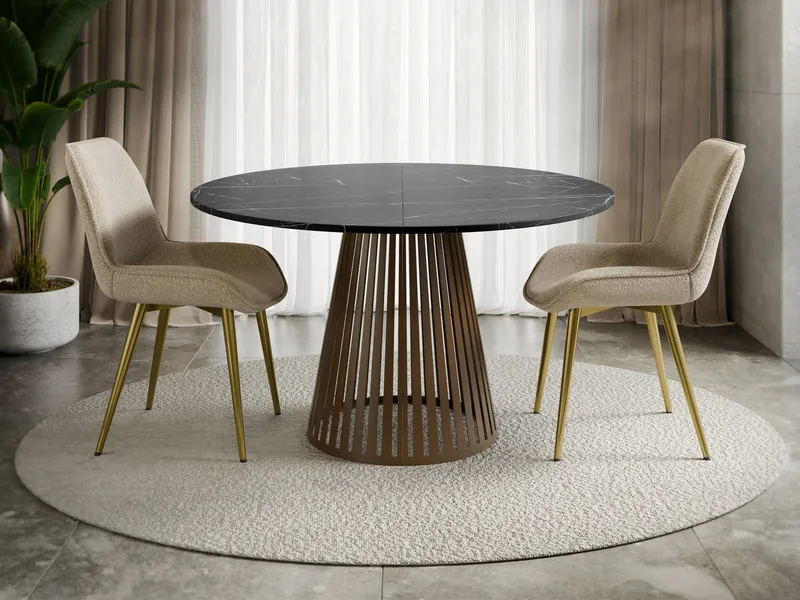 Beylen Rundt Uttrekkbart Spisebord 100–176 cm - svart marmor og kobber - Møbler - Bord - Marmorbord