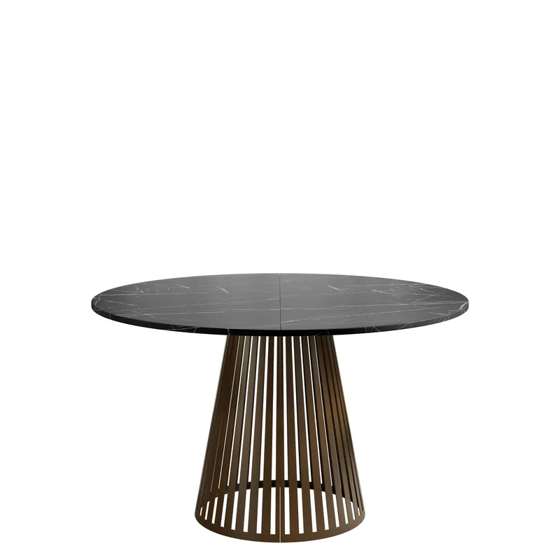 Beylen Rundt Uttrekkbart Spisebord 100–176 cm, svart marmor/kobber