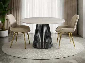 Beylen Rundt Uttrekkbart Spisebord 120–196 cm - beige travertin og svart - Møbler - Bord - Spisebord & kjøkkenbord