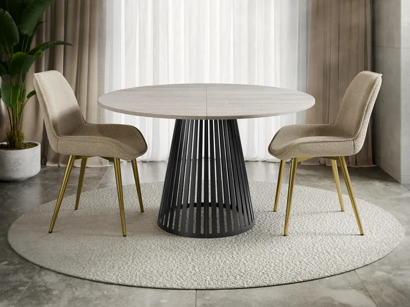 Beylen Rundt Uttrekkbart Spisebord 120–196 cm - beige travertin og svart - Møbler - Bord - Spisebord & kjøkkenbord