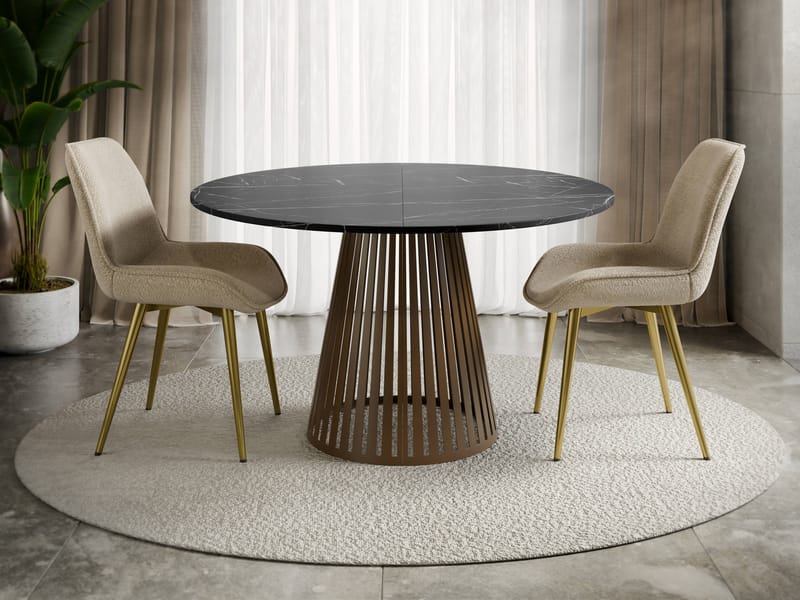 Beylen Rundt Uttrekkbart Spisebord 120–196 cm - svart marmor og kobber - Møbler - Bord - Marmorbord