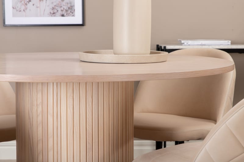 Biana Spisegruppe 100 cm Rund inkl. 4 Velvets Stoler - Beige/Svart - Møbler - Bord - Spisegruppe