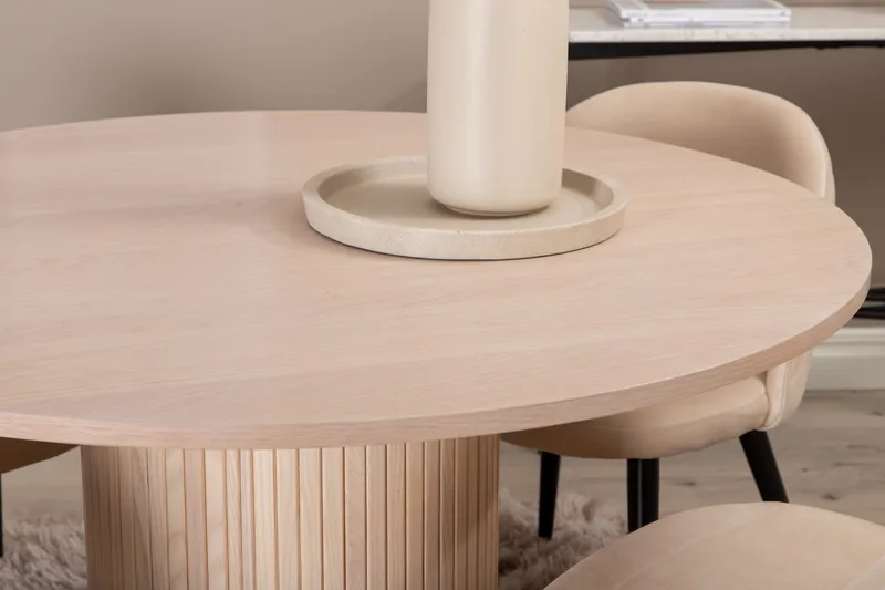 Biana Spisegruppe 100 cm Rund inkl. 4 Velvets Stoler - Beige/Svart - Møbler - Bord - Spisegruppe