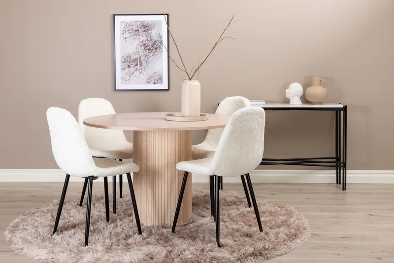 Biana Spisegruppe 100 cm Rund inkl. 4 Pontus Stoler, Beige/Hvit/Svart
