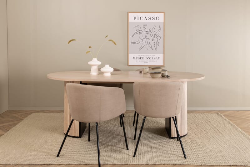 Biana Spisegruppe 200 cm Oval inkl. 4 Berita Stoler - Beige/Svart - Møbler - Bord - Spisegruppe
