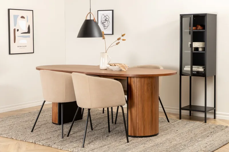 Biana Spisegruppe 200 cm Oval inkl. 4 Berita Stoler, Valnøtt/Beige/Svart