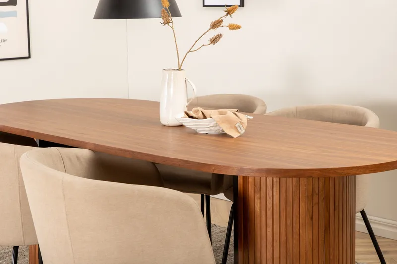 Biana Spisegruppe 200 cm Oval inkl. 4 Berita Stoler - Valnøtt/Beige/Svart - Møbler - Bord - Spisegruppe