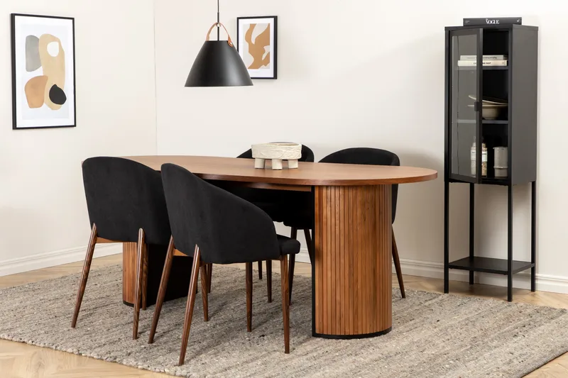 Biana Spisegruppe 200 cm Oval inkl. 4 Kullersbro Stoler, Valnøttbrun/Svart/Brun