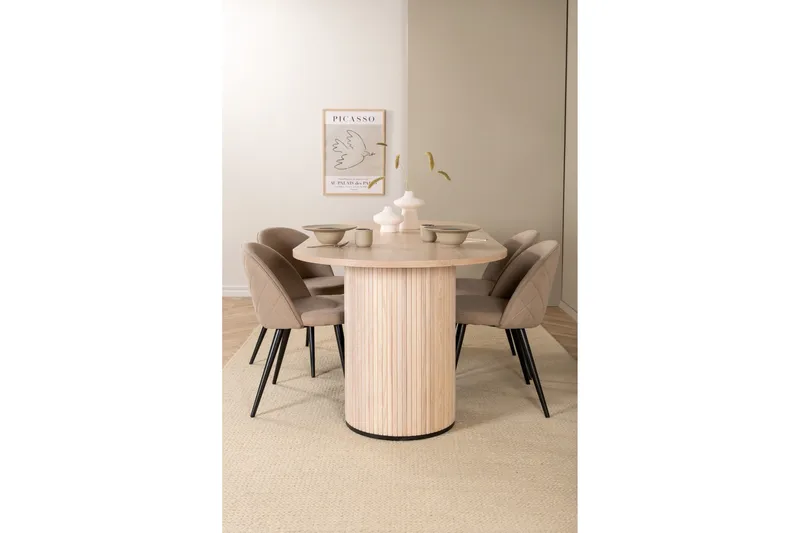 Biana Spisegruppe 200 cm Oval inkl. 4 Velvets Stoler - Beige/Svart - Møbler - Bord - Spisegruppe