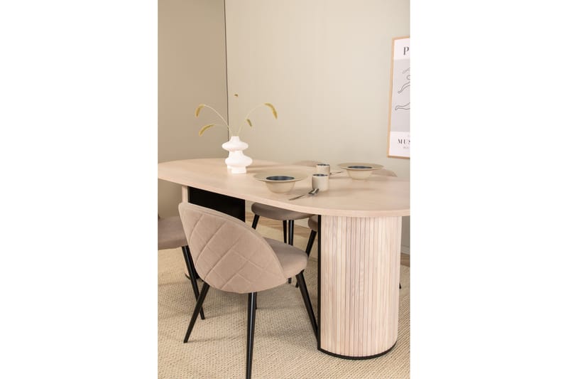 Biana Spisegruppe 200 cm Oval inkl. 4 Velvets Stoler - Beige/Svart - Møbler - Bord - Spisegruppe