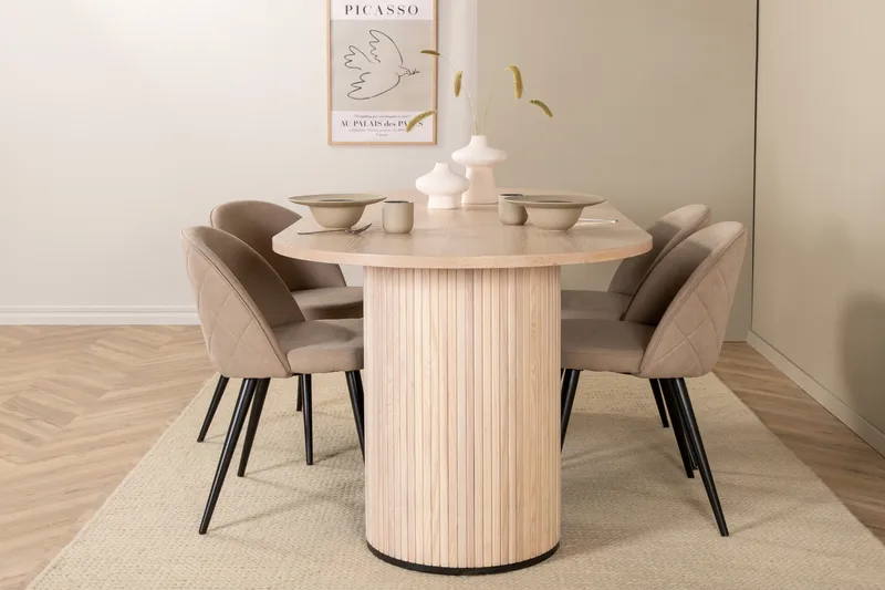 Biana Spisegruppe 200 cm Oval inkl. 4 Velvets Stoler - Beige/Svart - Møbler - Bord - Spisegruppe