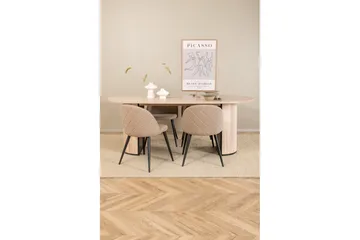 Biana Spisegruppe 200 cm Oval inkl. 4 Velvets Stoler - Beige/Svart - Møbler - Bord - Spisegruppe