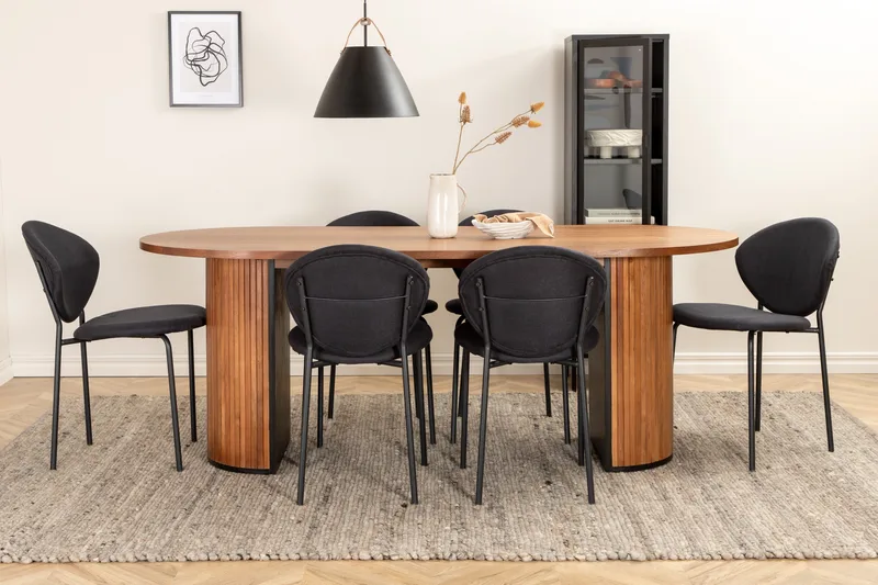 Biana Spisegruppe 200 cm Oval inkl. 6 Moncoll Stoler - Valnøtt/Svart - Møbler - Bord - Spisegruppe