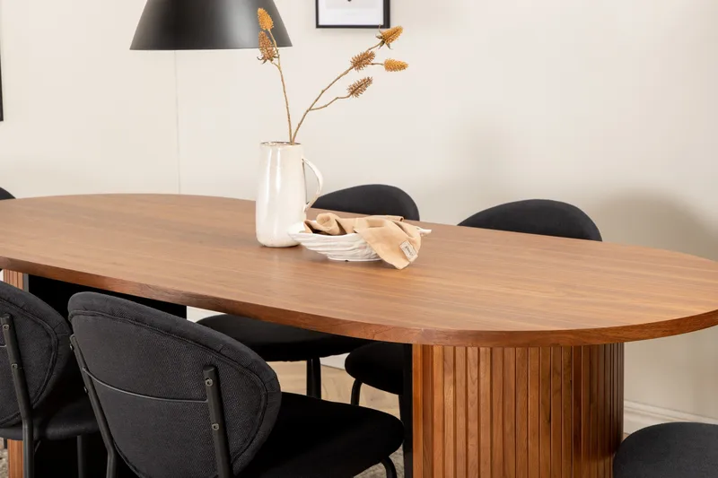 Biana Spisegruppe 200 cm Oval inkl. 6 Moncoll Stoler - Valnøtt/Svart - Møbler - Bord - Spisegruppe