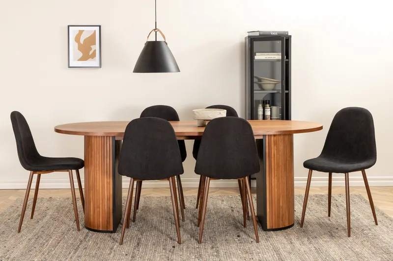 Biana Spisegruppe 200 cm Oval inkl. 6 Pontus Stoler - Valnøttbrun/Svart - Møbler - Bord - Spisegruppe