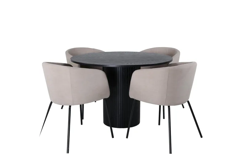 Bianca Matgruppe 110 cm Rund med 4 Berit stoler, Beige