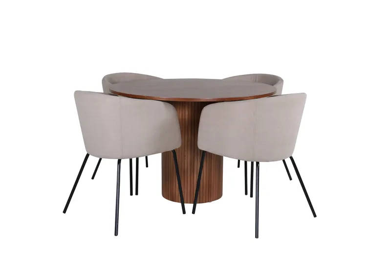 Bianca Matgruppe 110 cm Rund med 4 Berit stoler, Beige