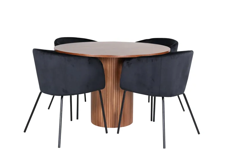 Bianca Matgruppe 110 cm Rund med 4 Berit stoler, Sort