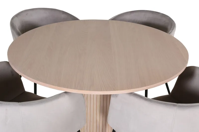 Bianca Matgruppe 110 cm Rund med 4 Berit stoler - Whitewash/Grå - Møbler - Bord - Spisegruppe