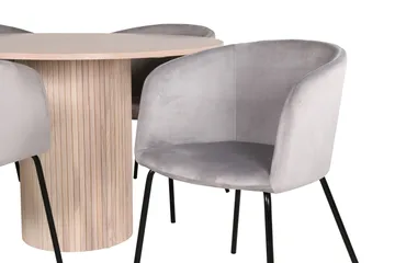 Bianca Matgruppe 110 cm Rund med 4 Berit stoler - Whitewash/Grå - Møbler - Bord - Spisegruppe