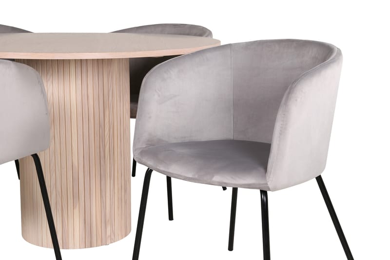 Bianca Matgruppe 110 cm Rund med 4 Berit stoler - Whitewash/Grå - Møbler - Bord - Spisegruppe