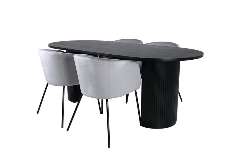 Bianca Matgruppe 200 cm Oval med 4 Berit stoler, Sort