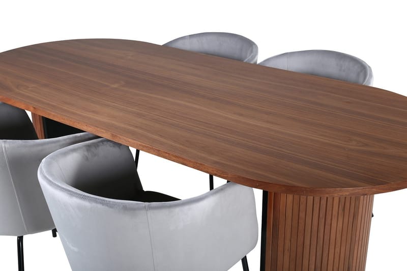 Bianca Oval Spisegruppe 200 cm med 4 Berit Spisestoler - valnøtt og lysegrå - Møbler - Bord - Spisegruppe