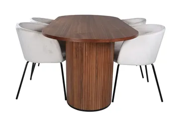 Bianca Oval Spisegruppe 200 cm med 4 Berit Spisestoler - valnøttfarget, beige og svart - Møbler - Bord - Spisegruppe