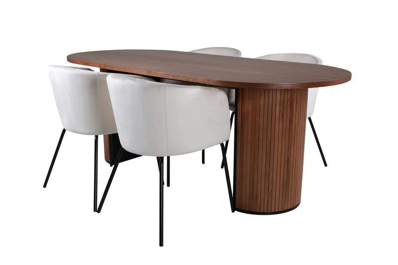 Bianca Oval Spisegruppe 200 cm med 4 Berit Spisestoler - valnøttfarget, beige og svart - Møbler - Bord - Spisegruppe